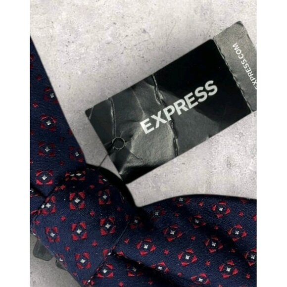 NEW EXPRESS Silk Bow Tie Blue Burgundy Geometric W:2.5" - Picture 4 of 4